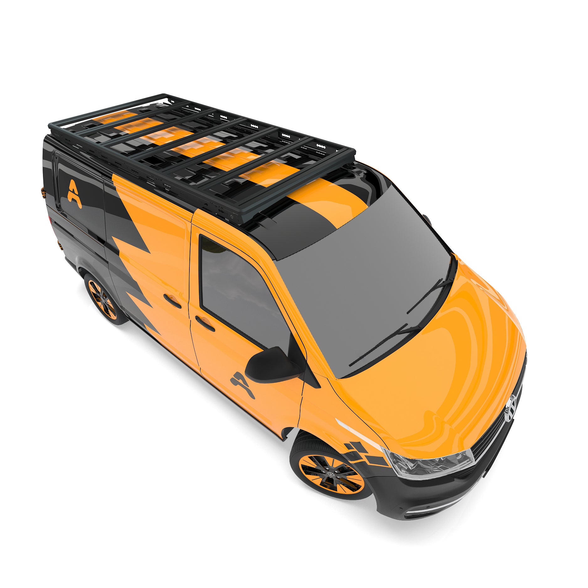 Draufsicht auf den Transporter mit Airholder‑Plattform; Basis und Querträger sichtbar.