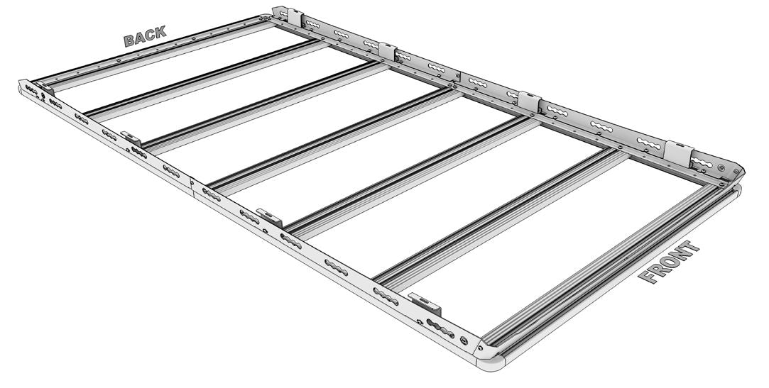 Zeichnung der montierten Airholder‑Plattform mit Befestigungslöchern und Front/Back‑Markierung.