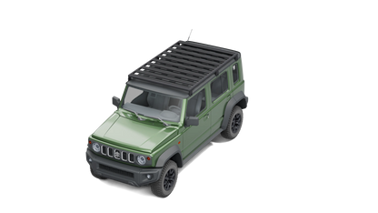 Airholder Dachträger auf Suzuki Jimny 5-Türer, 10 Querprofile, schräg von vorne, Beifahrerseite