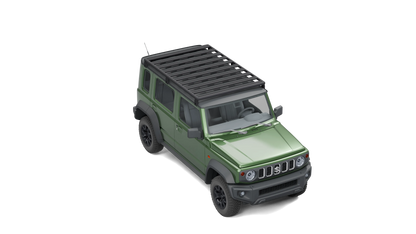 Airholder Dachträger auf Suzuki Jimny 5-Türer, 10 Querprofile, schräg von vorne, Fahrerseite