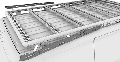 Montageillustration mit Pfeilen, die die Befestigung des Airholder‑Dachträgers am Dach zeigen.