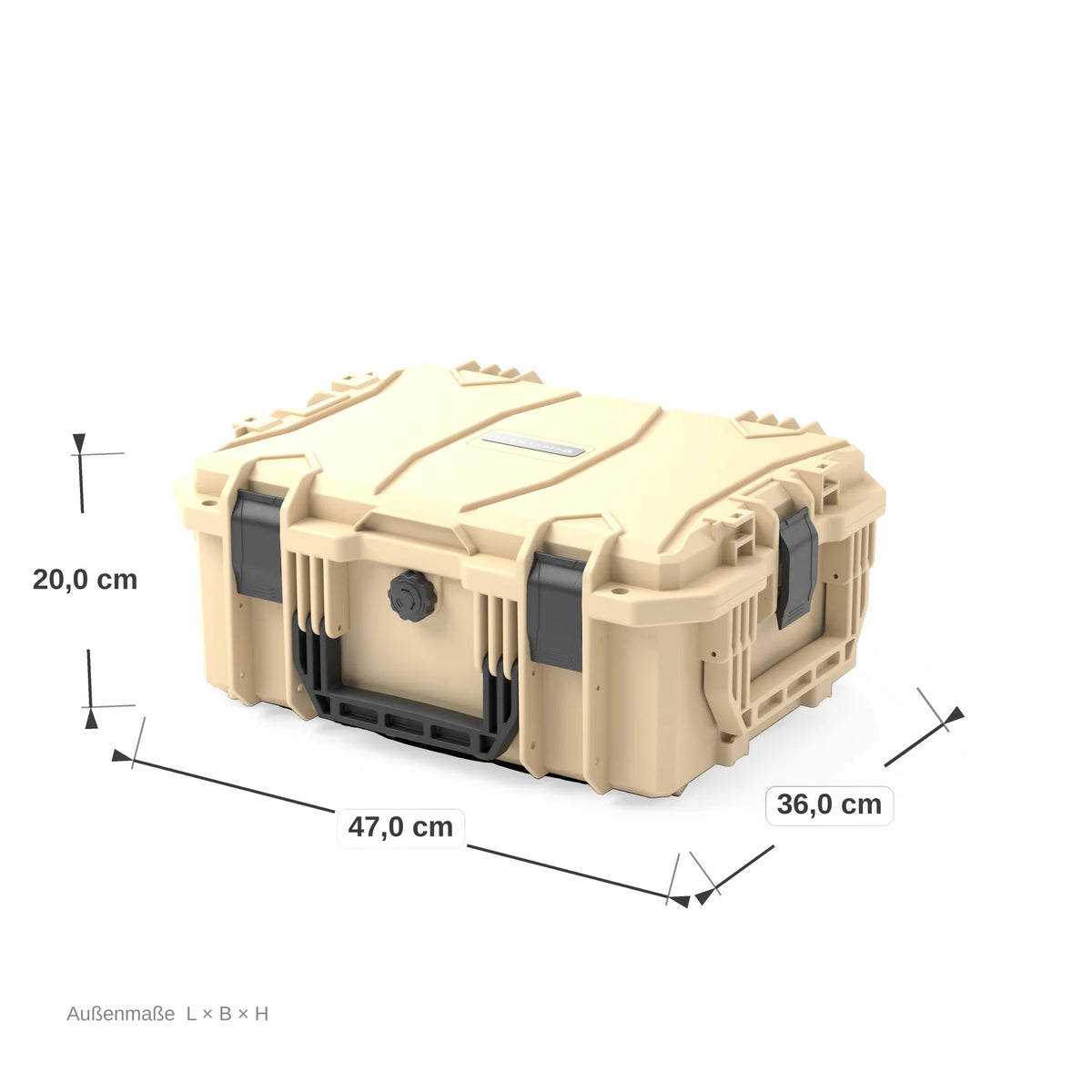 VICKYWOOD Transportbox FORT in Braun, Außenmaße 47 x 36 x 20 cm, bemaßte Darstellung der geschlossenen Box