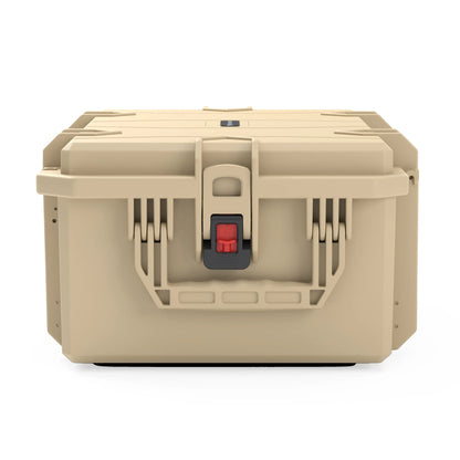 VICKYWOOD Transportbox FORT PLUS in Braun, Seitenansicht geschlossen mit seitlichem Verschluss und Stapelrippen