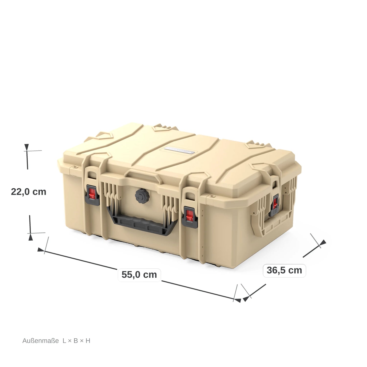 VICKYWOOD Transportbox FORT PLUS in Braun, Außenmaße 55 x 36,5 x 22 cm, bemaßte Darstellung der geschlossenen Box