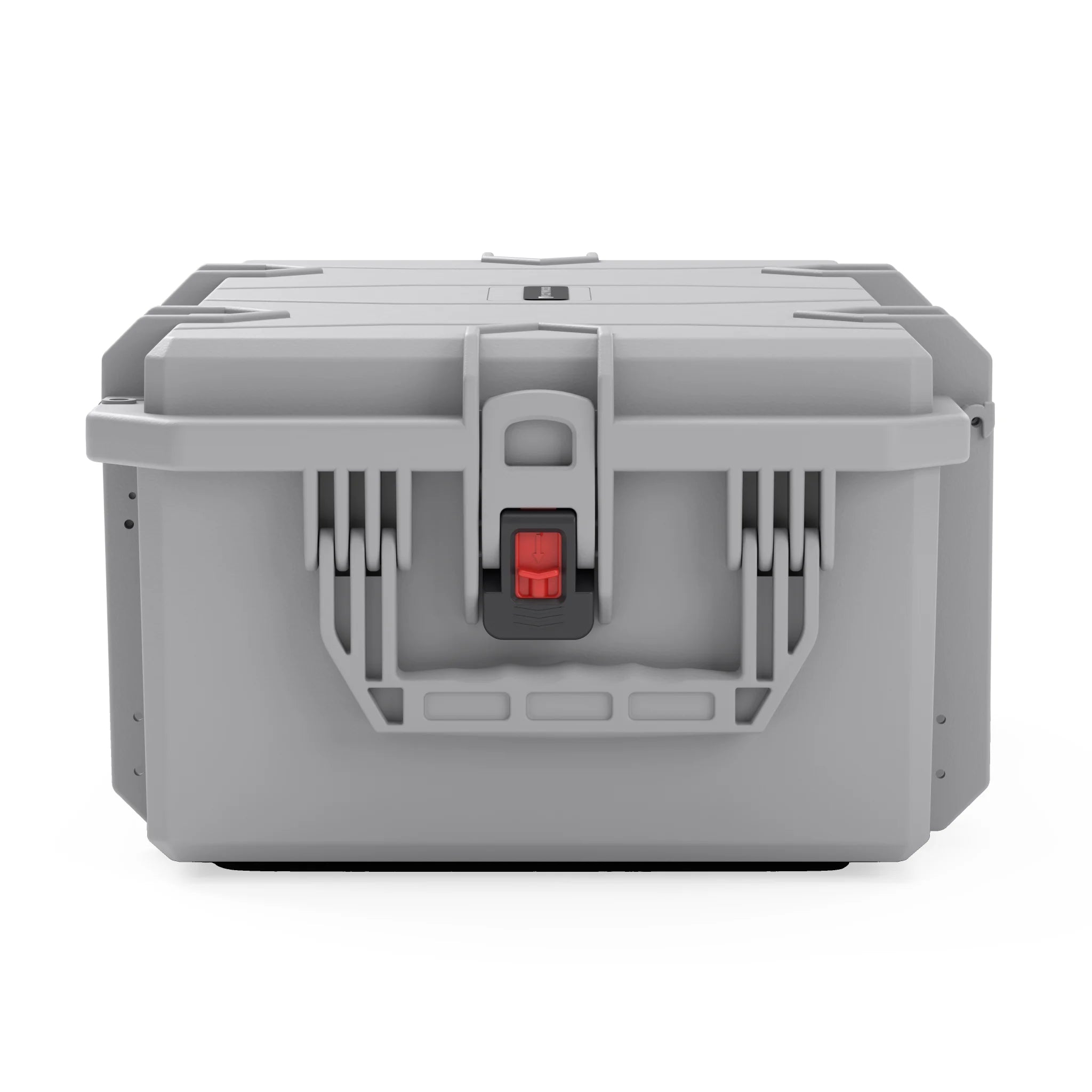 VICKYWOOD Transportbox FORT PLUS in Grau, Seitenansicht geschlossen mit seitlichem Verschluss und Stapelrippen