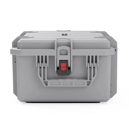 VICKYWOOD Transportbox FORT PLUS in Grau, Seitenansicht geschlossen mit seitlichem Verschluss und Stapelrippen