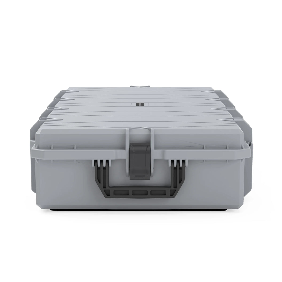 VICKYWOOD Transportbox PROTECT lang in Grau, Stirnseite der geschlossenen Box mit Tragegriff und flacher Bauhöhe von 18,7 cm