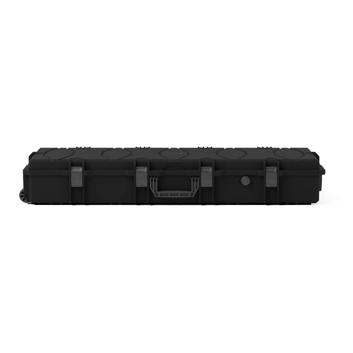 VICKYWOOD Transportbox PROTECT lang in Schwarz, Längsseite geschlossen mit vier Verschlussklappen, Tragegriff und Druckausgleichsventil