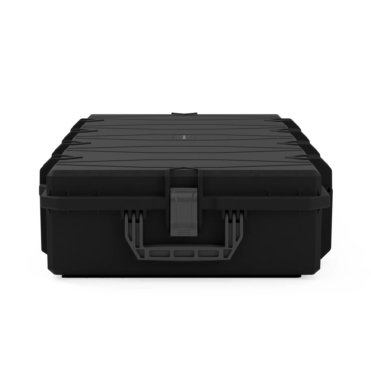 VICKYWOOD Transportbox PROTECT lang in Schwarz, Stirnseite der geschlossenen Box mit Tragegriff und flacher Bauhöhe von 18,7 cm