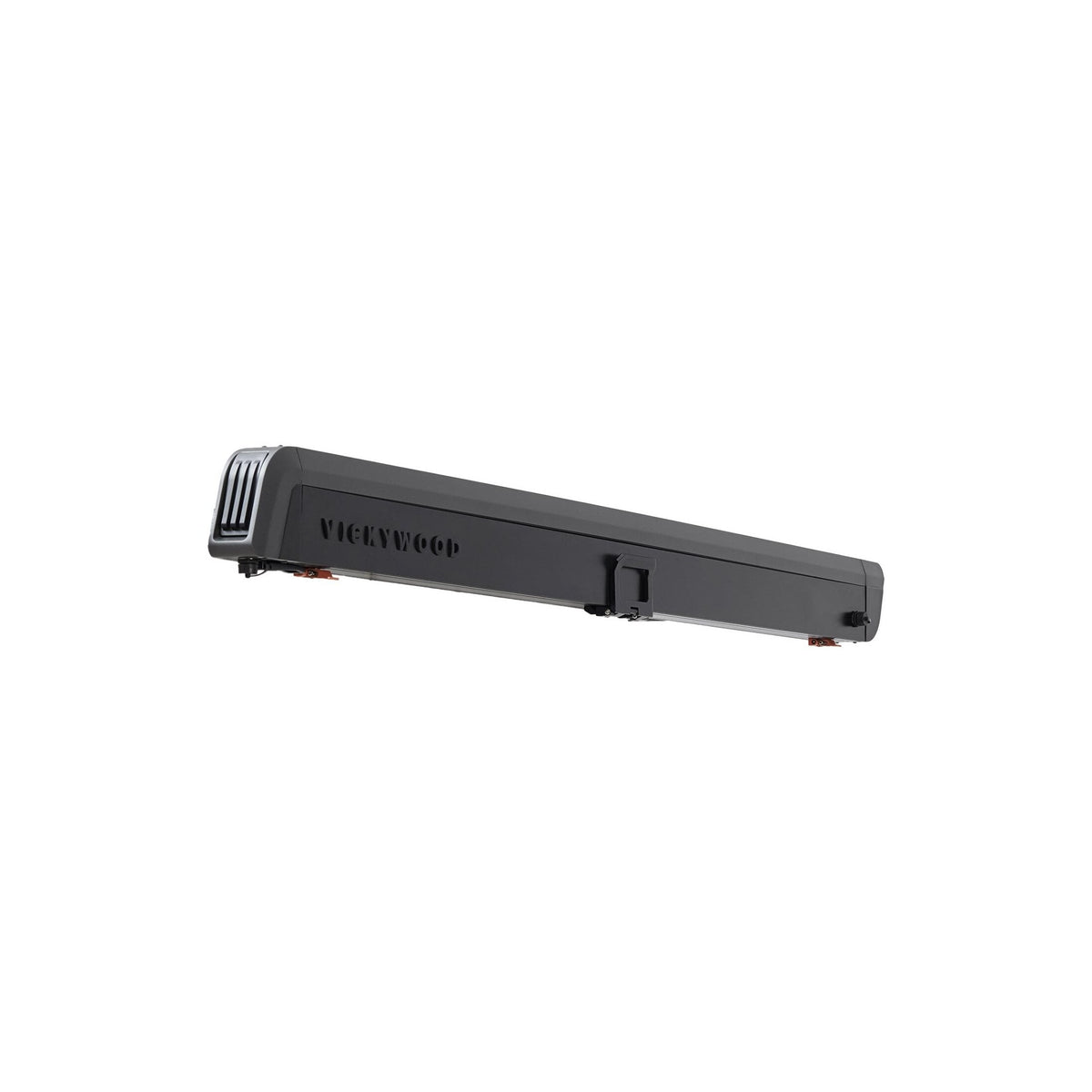 VICKYWOOD Seitenmarkise BRANCH AUTOMATIC 2M eingefahren im schwarzen Aluminium-Hardcover mit VICKYWOOD Schriftzug