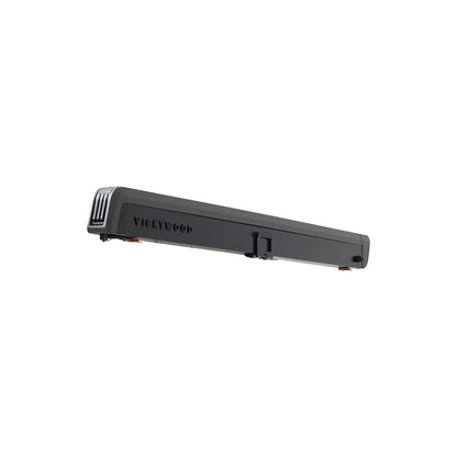 VICKYWOOD Seitenmarkise BRANCH AUTOMATIC 2M eingefahren im schwarzen Aluminium-Hardcover mit VICKYWOOD Schriftzug