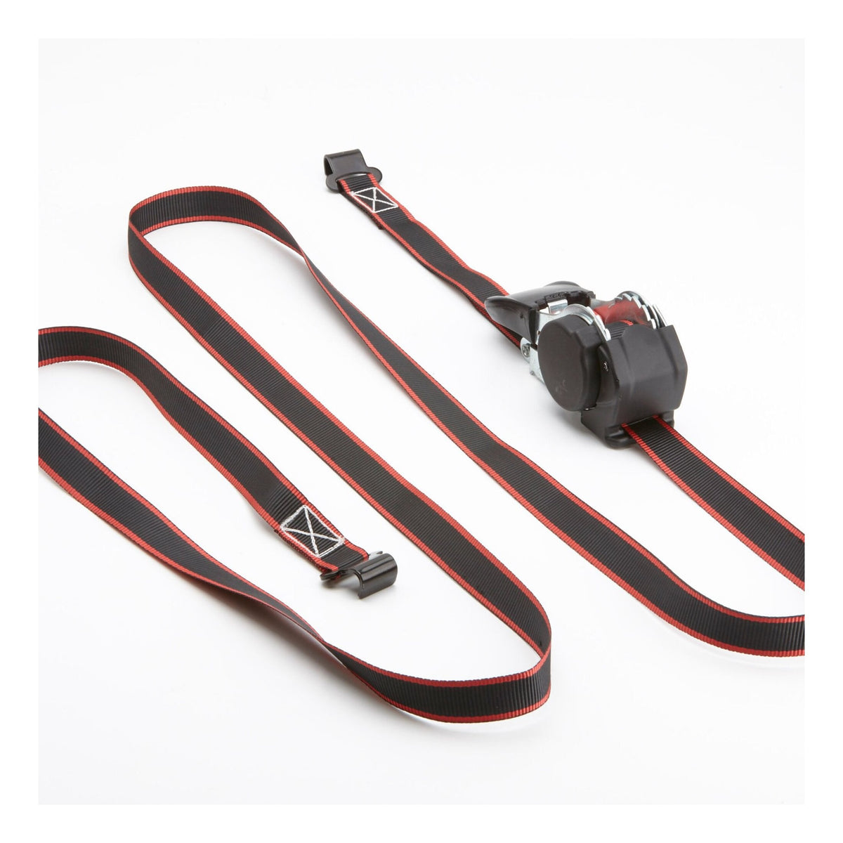 VICKYWOOD Strap Belt PROTECT ausgelegt: langes Gurtband mit roten Kanten, Ratsche und vernähte Endhaken an beiden Enden