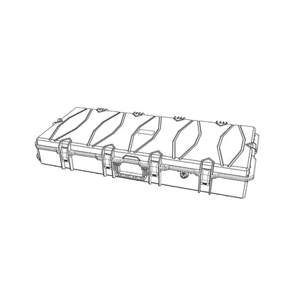Technische Zeichnung der Transportbox PROTECT mit Deckelstruktur und Verschlüssen
