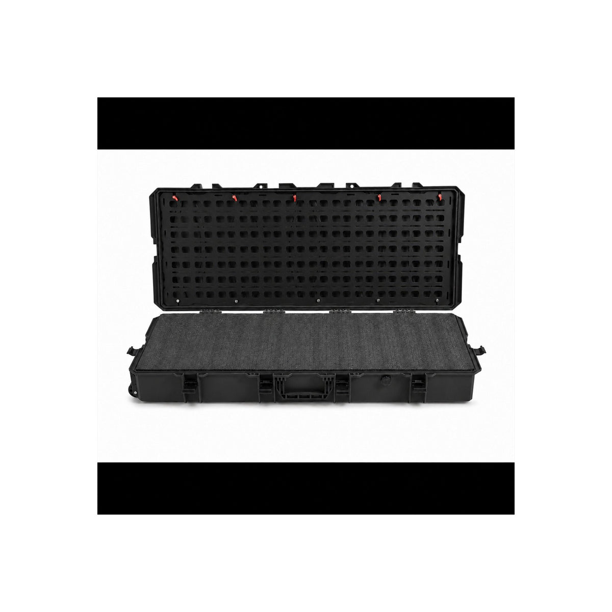 Transportbox PROTECT geöffnet mit MOLLE-Board im Deckel und EPE-Schaumstoff im Unterteil